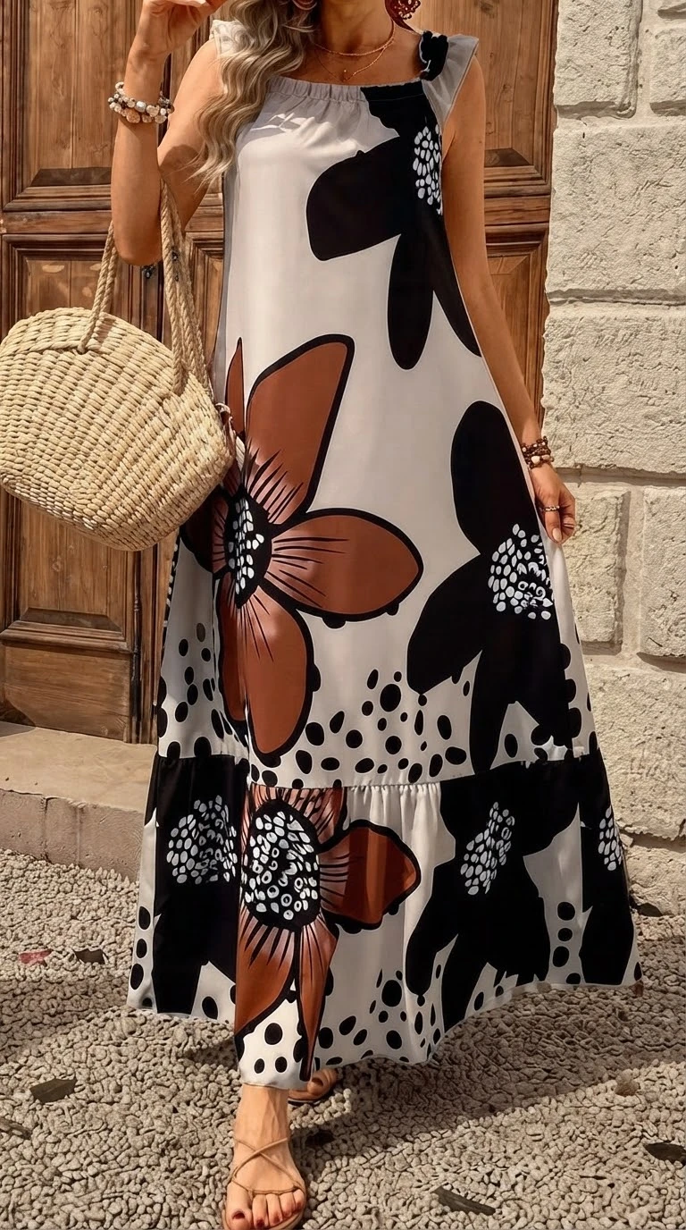 Vestido largo blanco con estampado floral. Talla L's foto | Bellari |  BizneCubano
