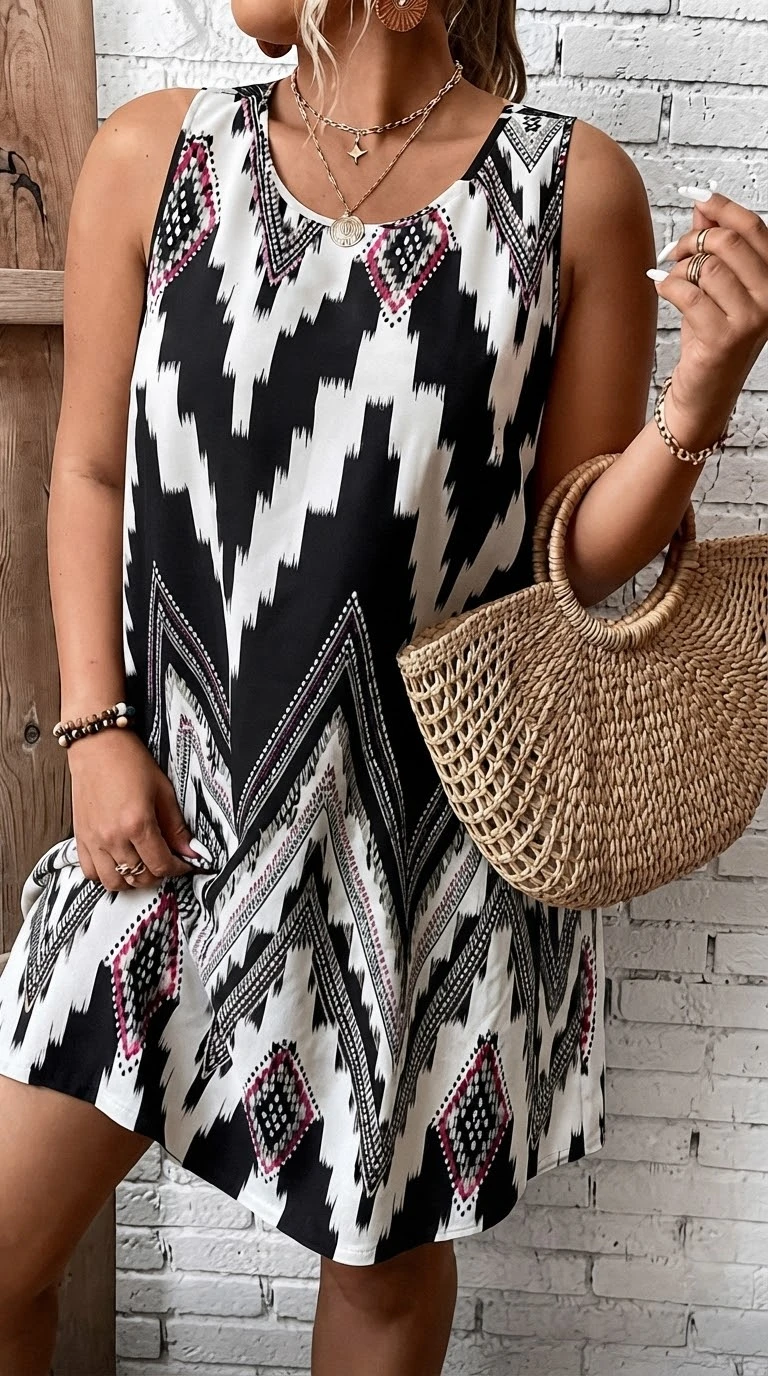 Vestido estampado blanco y negro sin mangas. Talla 4XL reducido a la talla 3XL's foto | Bellari |  BizneCubano