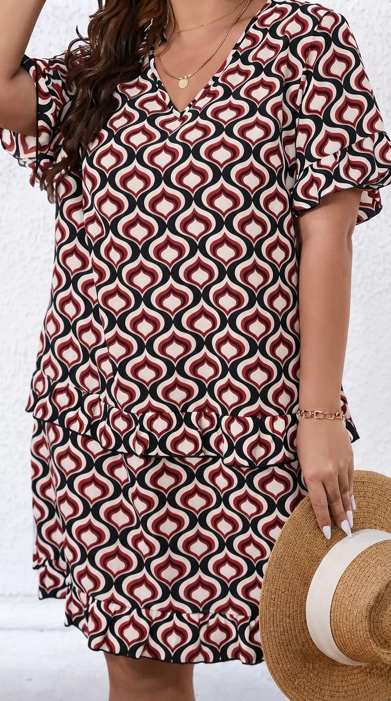Conjunto estampado geométrico cuello en V. Talla 1XL's foto | Bellari |  BizneCubano