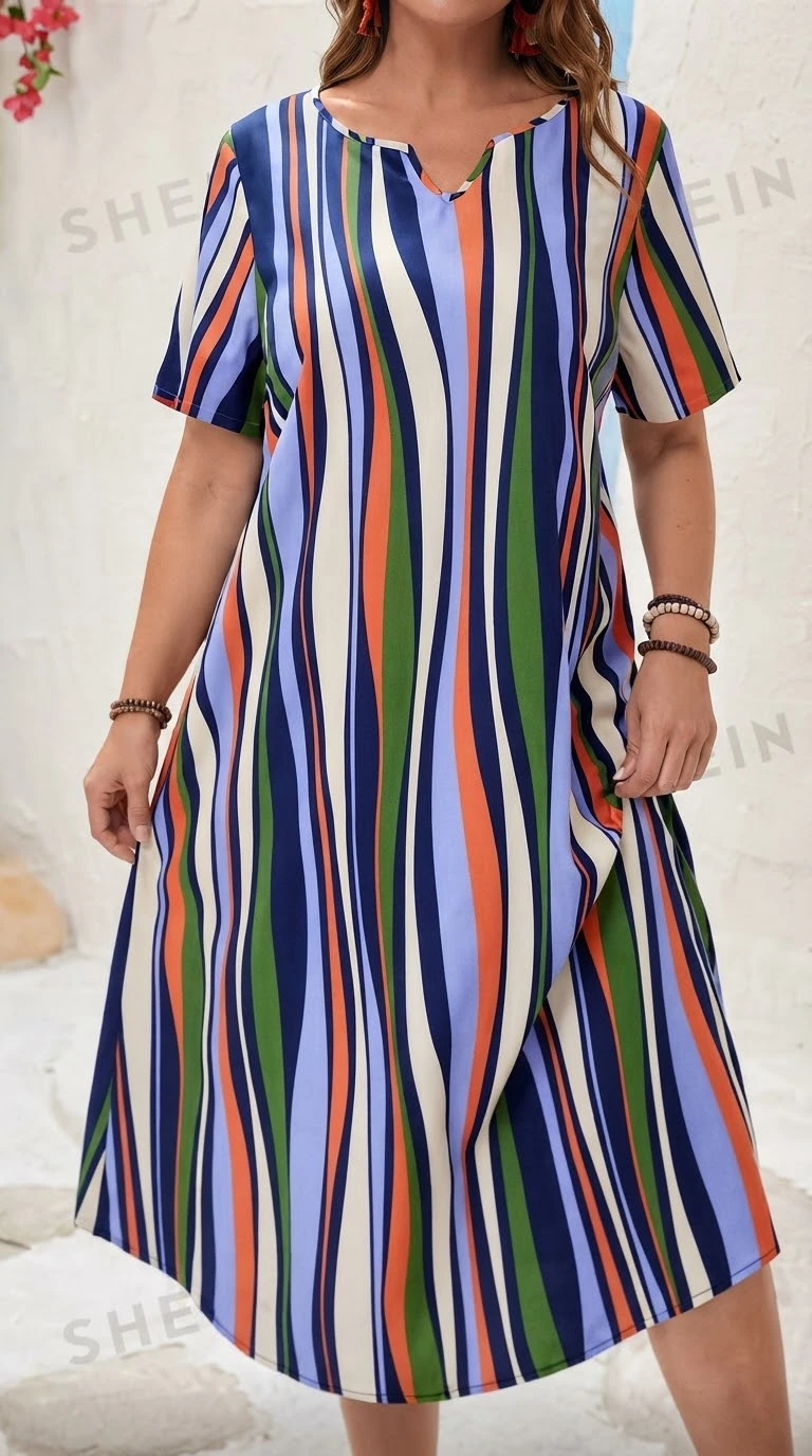 Vestido multicolor a rayas manga corta. Talla 3XL reducido a la talla 2XL's foto | Bellari |  BizneCubano