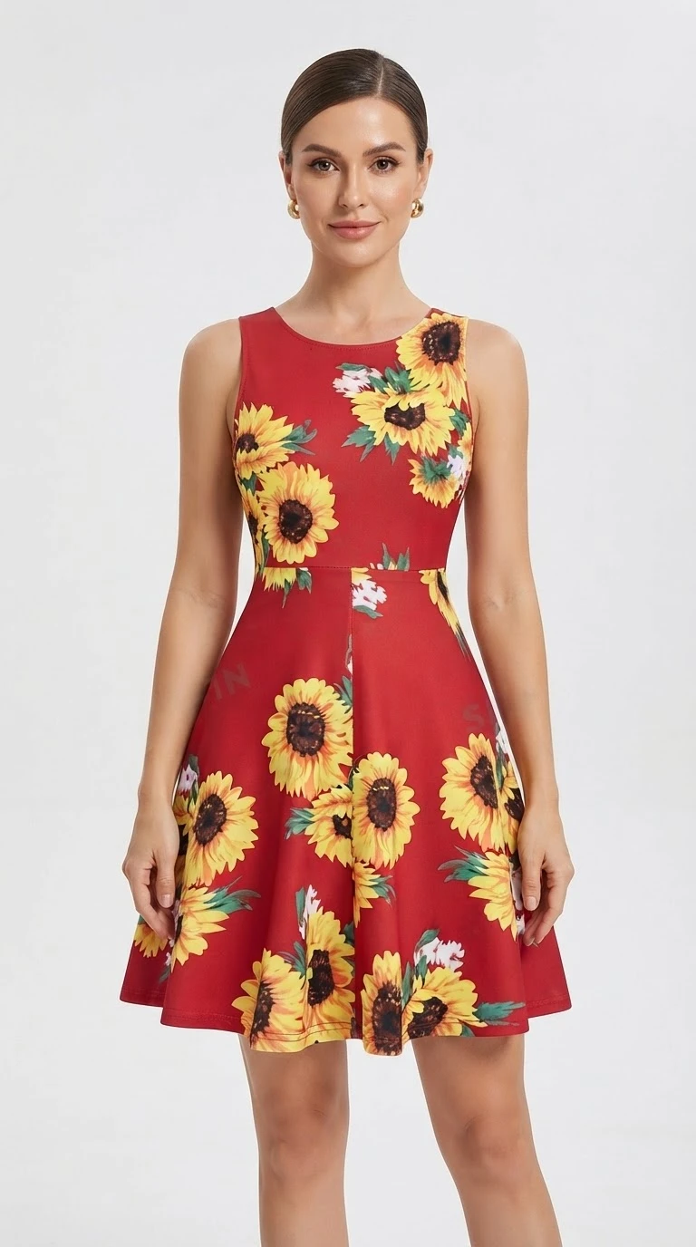 Vestido corto rojo sin mangas estampado. Talla 1XL reducido a la talla L elastiza's foto | Bellari |  BizneCubano