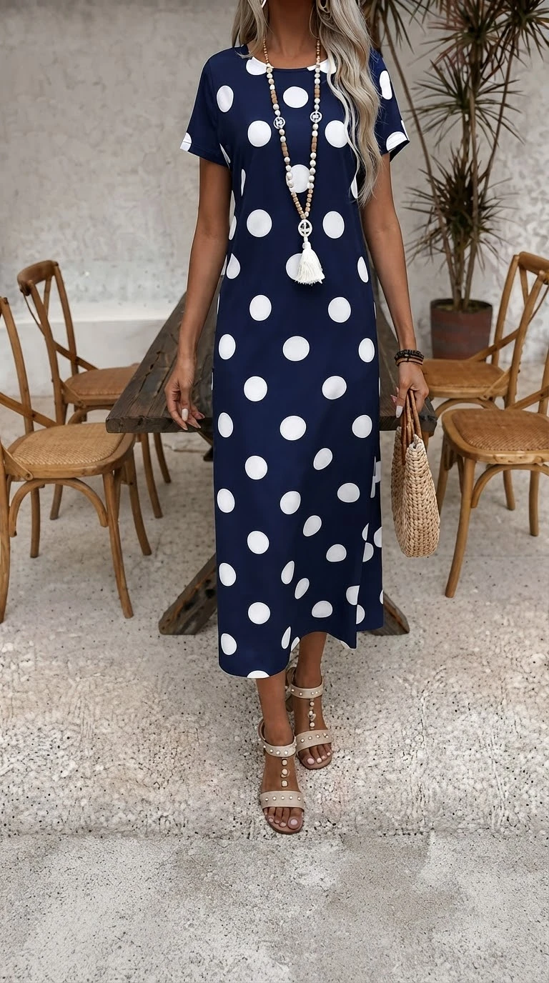 Vestido largo azul marino con lunares. Talla XL's foto | Bellari |  BizneCubano