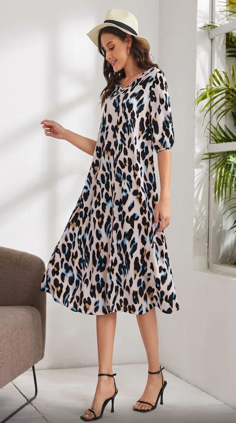 Vestido Animal Print Manga Corta. Talla L's foto | Bellari |  BizneCubano