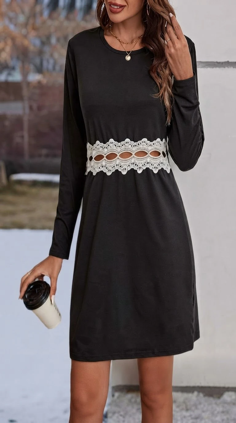 Vestido Negro Manga Larga con Encaje. Talla XL. Elastiza's foto | Bellari |  BizneCubano