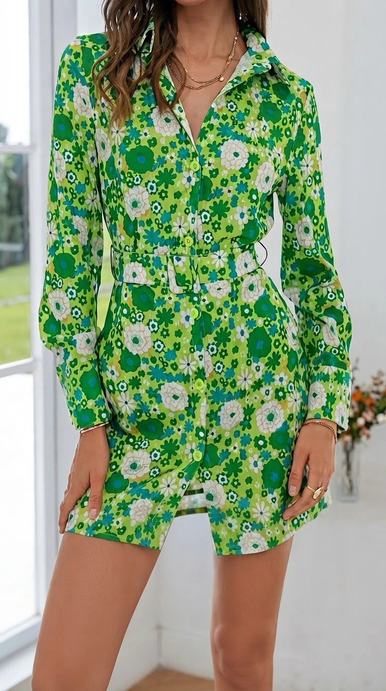 Camisero Verde Floral Manga Larga. Talla L's foto | Bellari |  BizneCubano