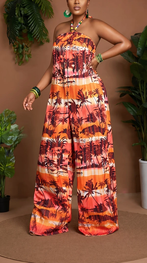 Enterizo naranja con estampado de palmeras. Talla 2XL's foto | Bellari |  BizneCubano